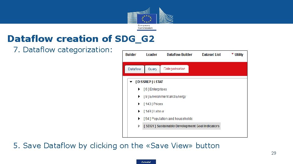 Dataflow creation of SDG_G 2 7. Dataflow categorization: 5. Save Dataflow by clicking on