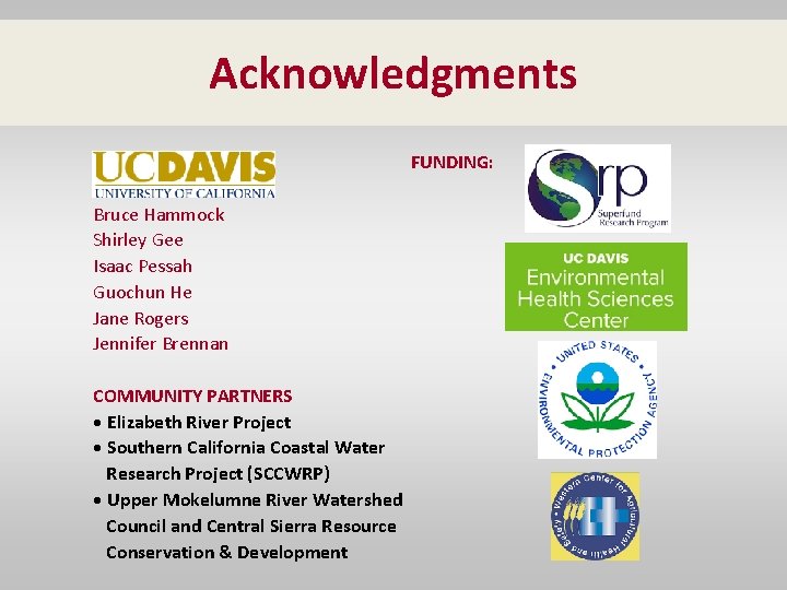 Acknowledgments FUNDING: Bruce Hammock Shirley Gee Isaac Pessah Guochun He Jane Rogers Jennifer Brennan