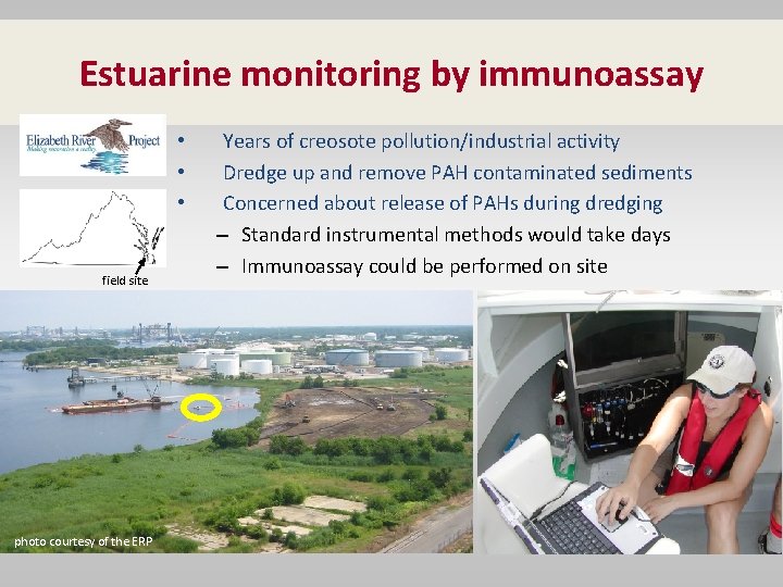 Estuarine monitoring by immunoassay • • • field site photo courtesy of the ERP