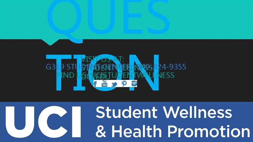 QUES TION VISIT US AT: G 319 STUDENT CENTER | 949 -824 -9355 STUDENTWELLNESS.