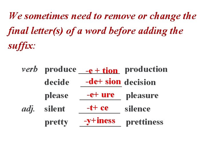We sometimes need to remove or change the final letter(s) of a word before