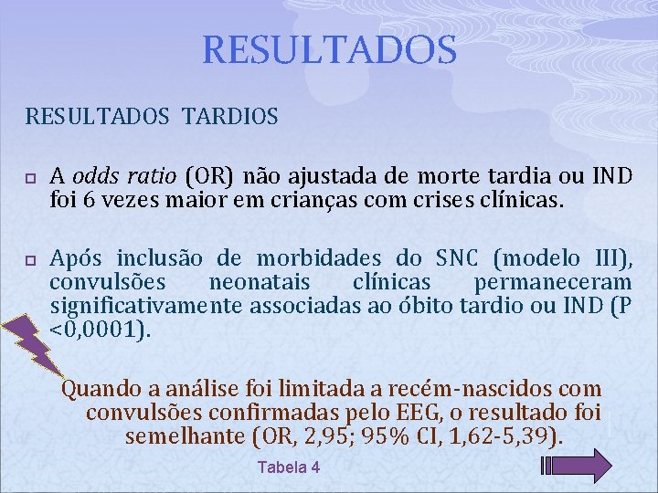 RESULTADOS TARDIOS p p A odds ratio (OR) não ajustada de morte tardia ou