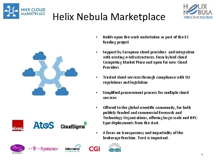 Helix Nebula Marketplace • Builds upon the work undertaken as part of the EC