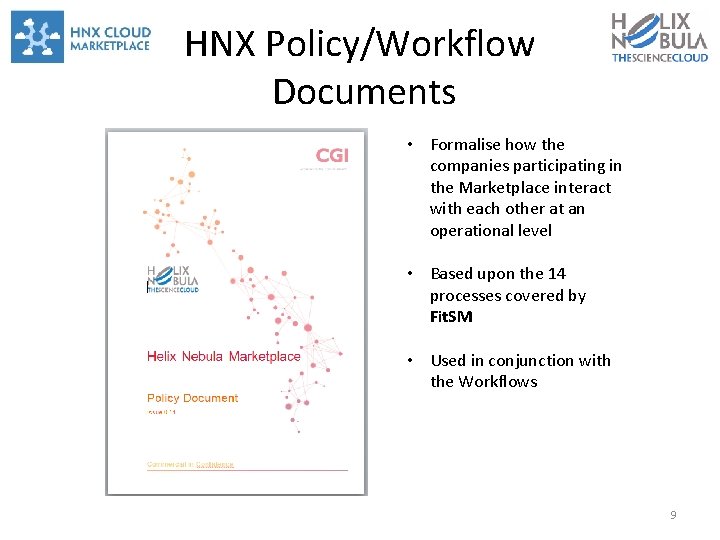 HNX Policy/Workflow Documents • Formalise how the companies participating in the Marketplace interact with