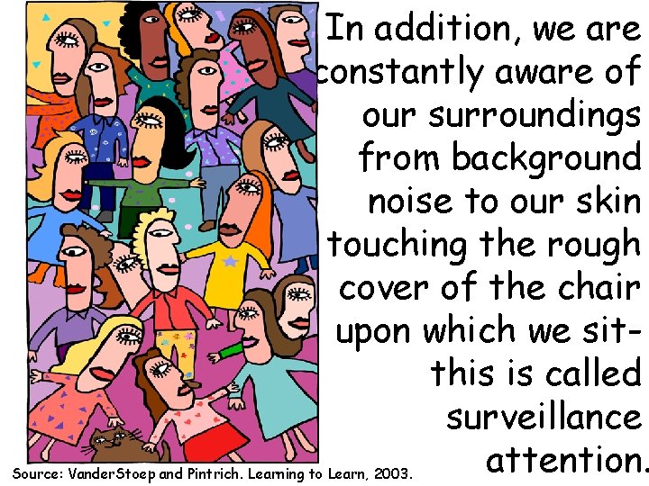 In addition, we are constantly aware of our surroundings from background noise to our