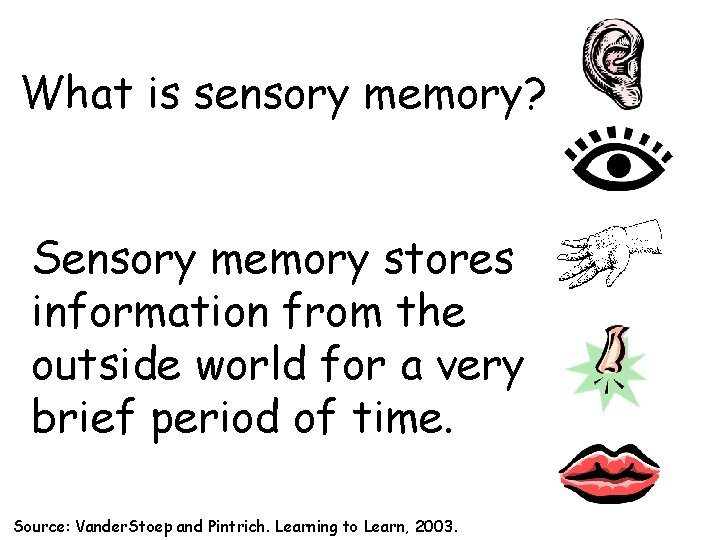 What is sensory memory? Sensory memory stores information from the outside world for a