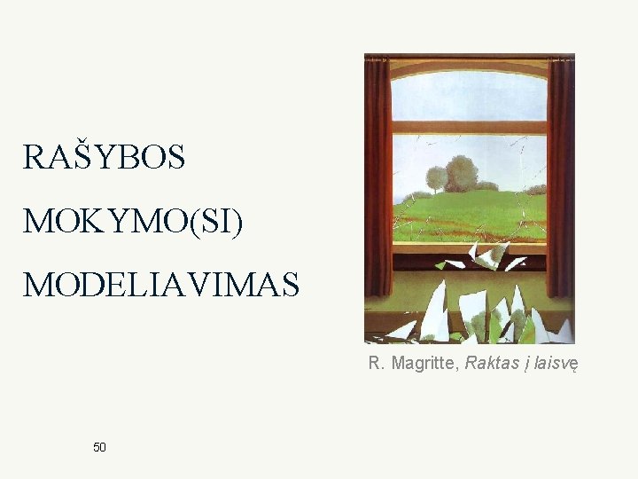 RAŠYBOS MOKYMO(SI) MODELIAVIMAS R. Magritte, Raktas į laisvę 50 