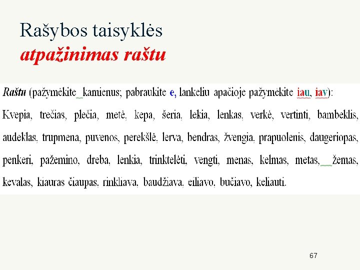 Rašybos taisyklės atpažinimas raštu 67 