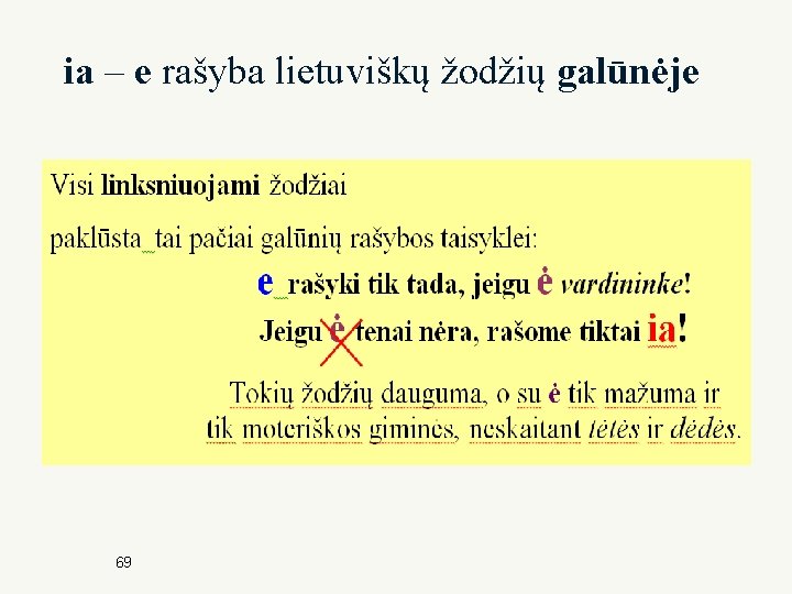 ia – e rašyba lietuviškų žodžių galūnėje 69 