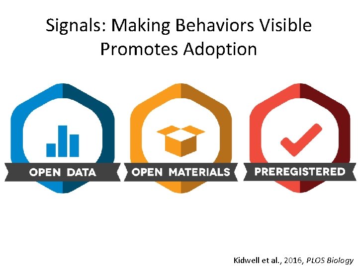 Signals: Making Behaviors Visible Promotes Adoption Kidwell et al. , 2016, PLOS Biology 