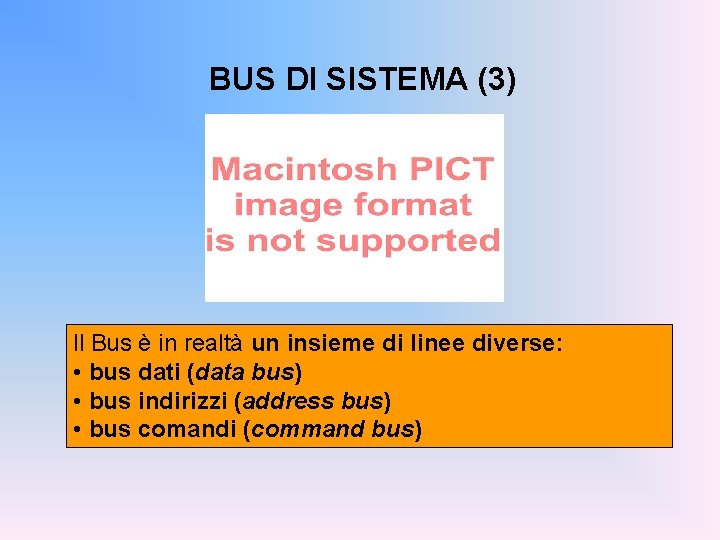 BUS DI SISTEMA (3) ll Bus è in realtà un insieme di linee diverse: