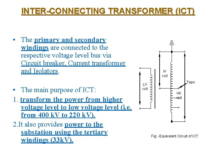 INTER-CONNECTING TRANSFORMER (ICT) • The primary and secondary windings are connected to the respective
