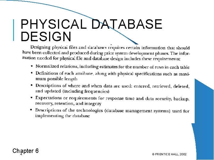 PHYSICAL DATABASE DESIGN Chapter 6 4 © PRENTICE HALL, 2002 