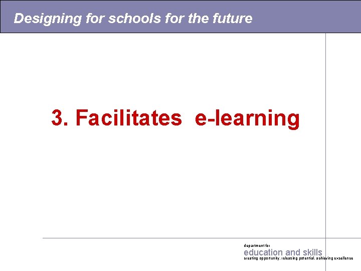 Designing for schools for the future 3. Facilitates e-learning department for education and skills