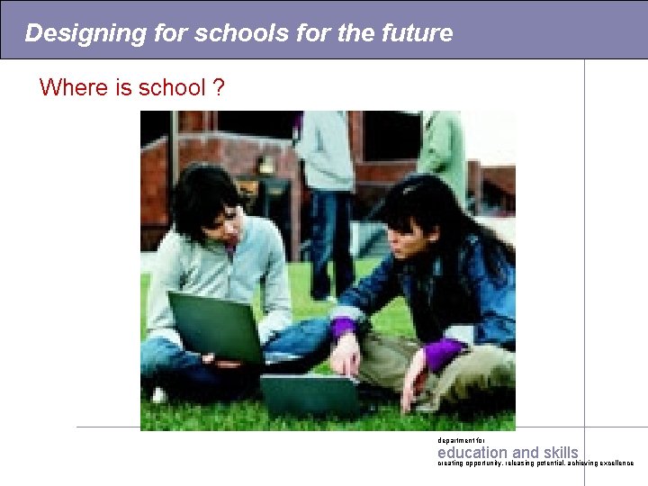 Designing for schools for the future Where is school ? department for education and