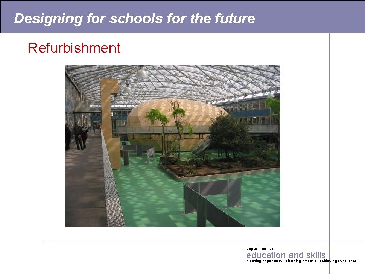 Designing for schools for the future Refurbishment department for education and skills creating opportunity,