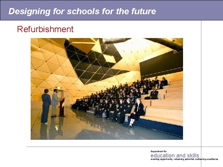 Designing for schools for the future Refurbishment department for education and skills creating opportunity,