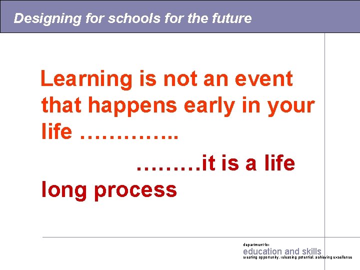 Designing for schools for the future Learning is not an event that happens early