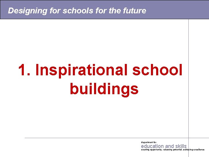 Designing for schools for the future 1. Inspirational school buildings department for education and