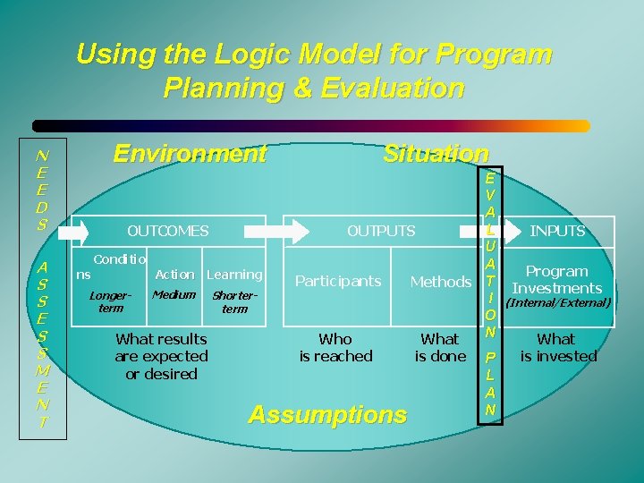 Using the Logic Model for Program Planning & Evaluation Environment N E E D