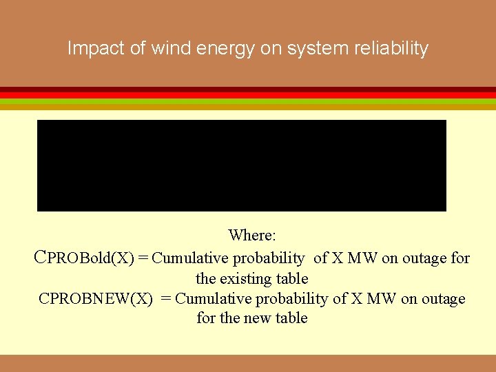 Impact of wind energy on system reliability Where: CPROBold(X) = Cumulative probability of X