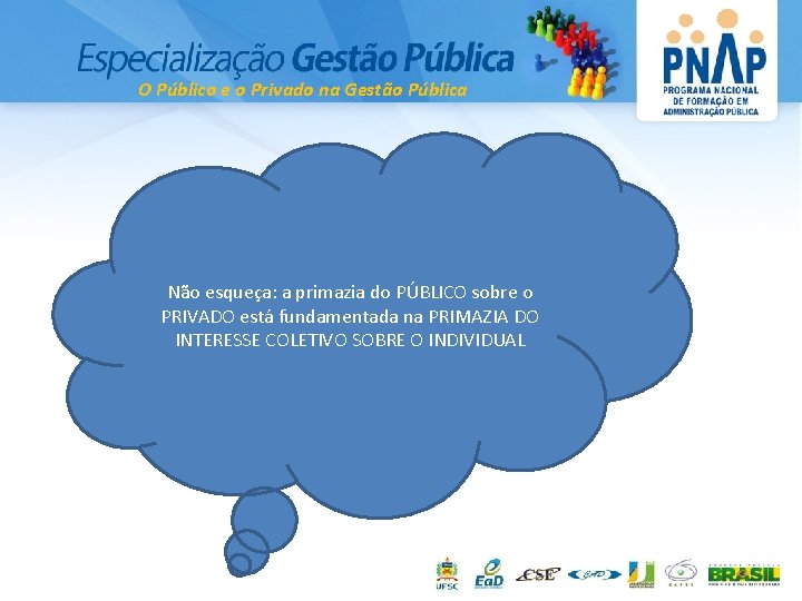 O Público e o Privado na Gestão Pública Não esqueça: a primazia do PÚBLICO