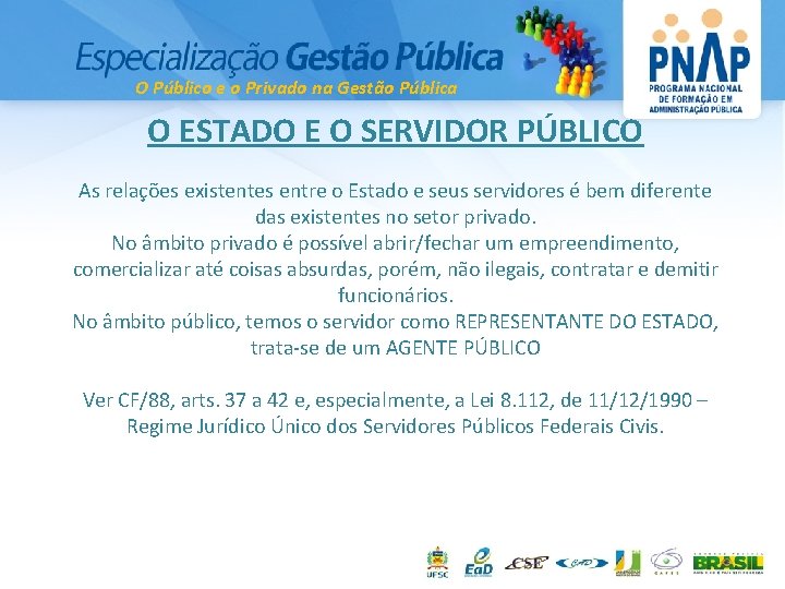 O Público e o Privado na Gestão Pública O ESTADO E O SERVIDOR PÚBLICO