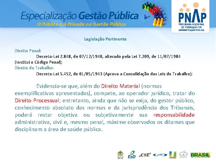 O Público e o Privado na Gestão Pública Legislação Pertinente Direito Penal: Decreto-Lei 2.