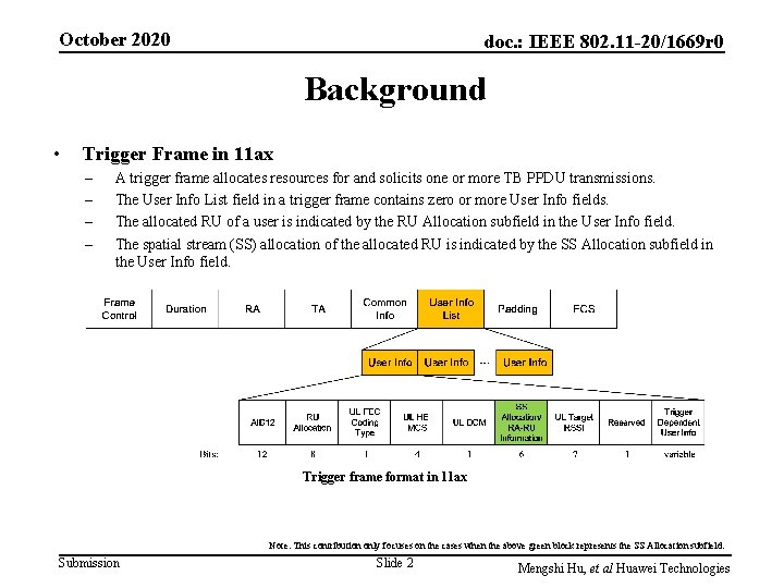 October 2020 doc. : IEEE 802. 11 -20/1669 r 0 Background • Trigger Frame