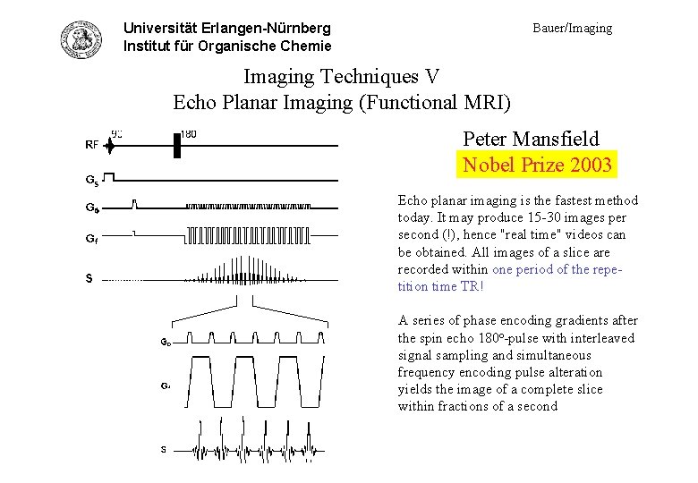 Bauer/Imaging Universität Erlangen-Nürnberg Tech. V - echo planar im. Institut für Organische Chemie Imaging