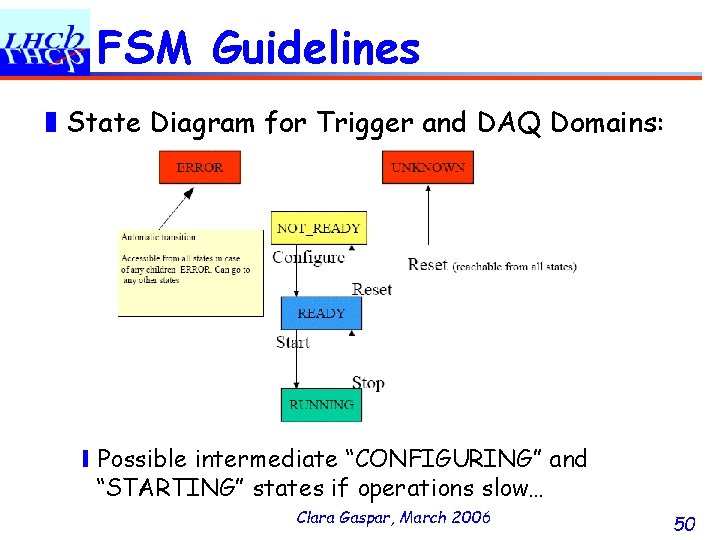 FSM Guidelines ❚State Diagram for Trigger and DAQ Domains: ❙Possible intermediate “CONFIGURING” and “STARTING”