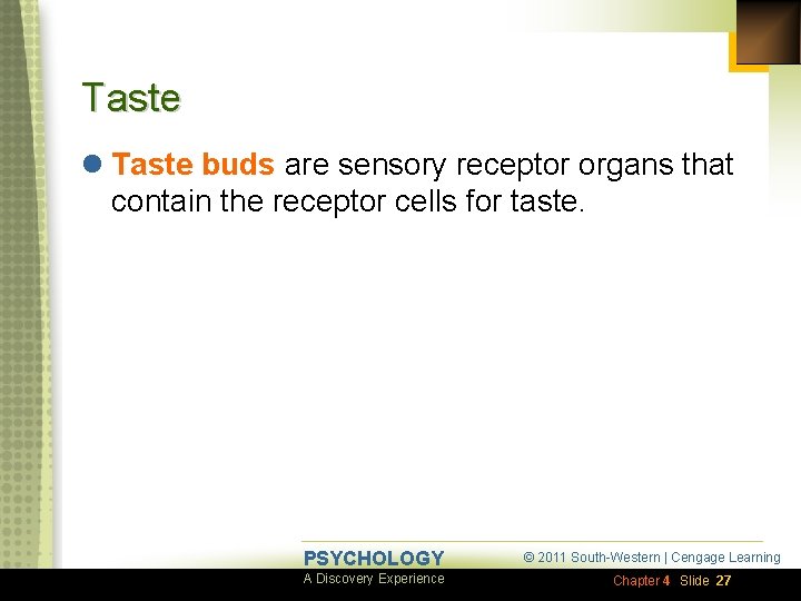 Taste l Taste buds are sensory receptor organs that contain the receptor cells for
