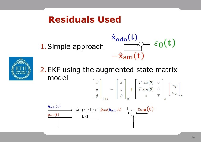 Residuals Used 1. Simple approach 2. EKF using the augmented state matrix model Aug