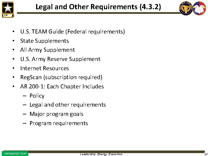 Legal and Other Requirements (4. 3. 2) • • U. S. TEAM Guide (Federal