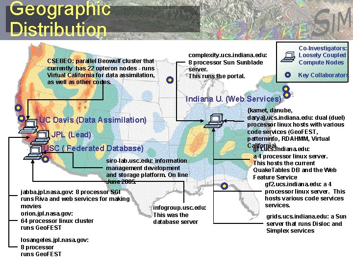 Geographic Distribution complexity. ucs. indiana. edu: 8 processor Sunblade server. This runs the portal.