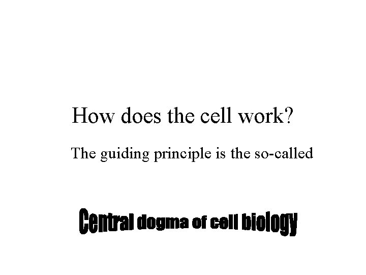 How does the cell work? The guiding principle is the so-called How does the cell work? The guiding principle is the so-called