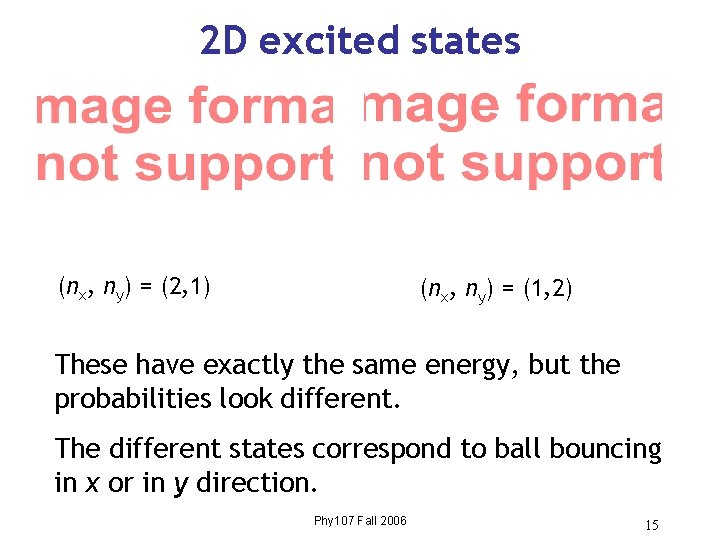 2 D excited states (nx, ny) = (2, 1) (nx, ny) = (1, 2) 2 D excited states (nx, ny) = (2, 1) (nx, ny) = (1, 2)
