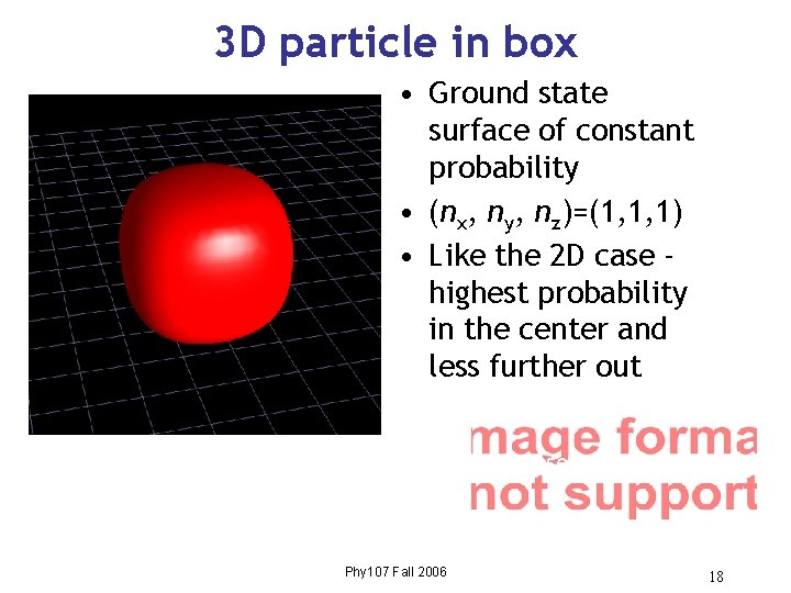 3 D particle in box • Ground state surface of constant probability • (nx, 3 D particle in box • Ground state surface of constant probability • (nx,