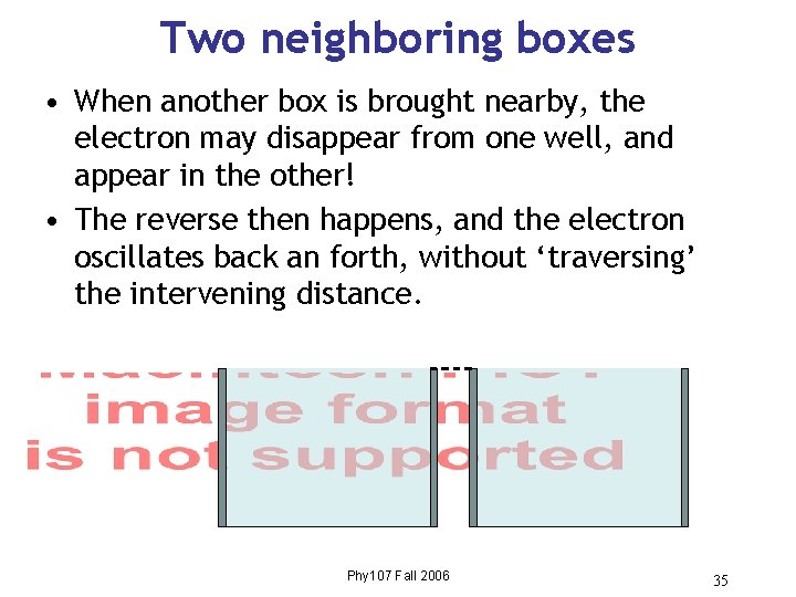 Two neighboring boxes • When another box is brought nearby, the electron may disappear Two neighboring boxes • When another box is brought nearby, the electron may disappear