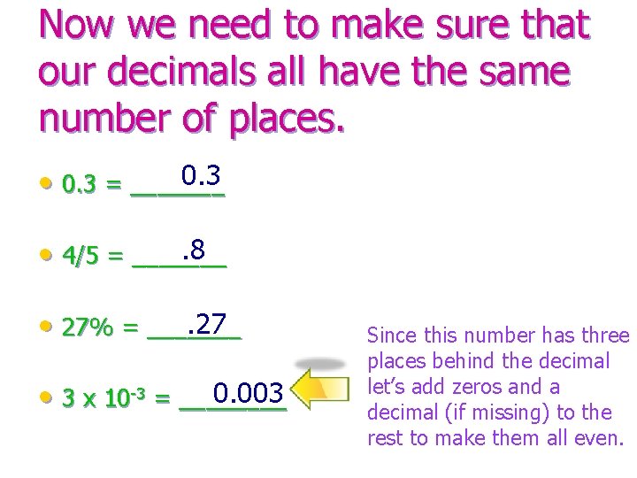 Now we need to make sure that our decimals all have the same number