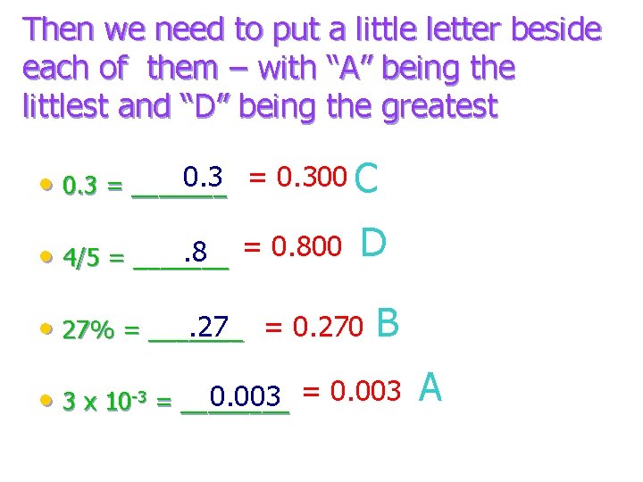 Then we need to put a little letter beside each of them – with