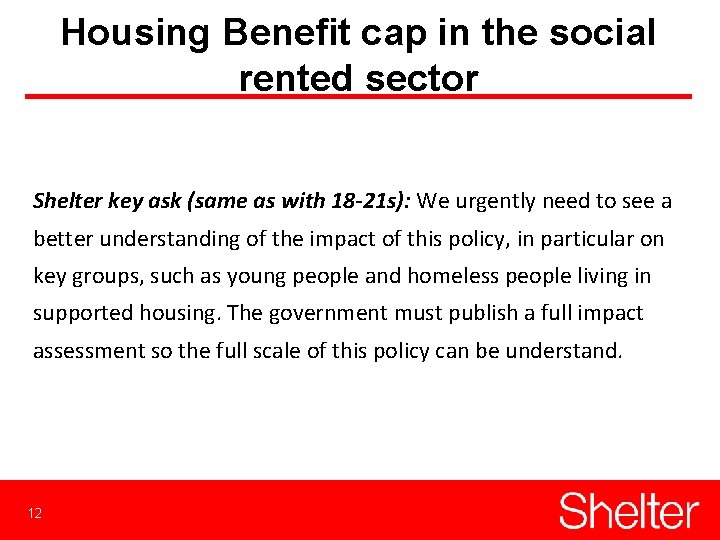 Housing Benefit cap in the social rented sector Shelter key ask (same as with