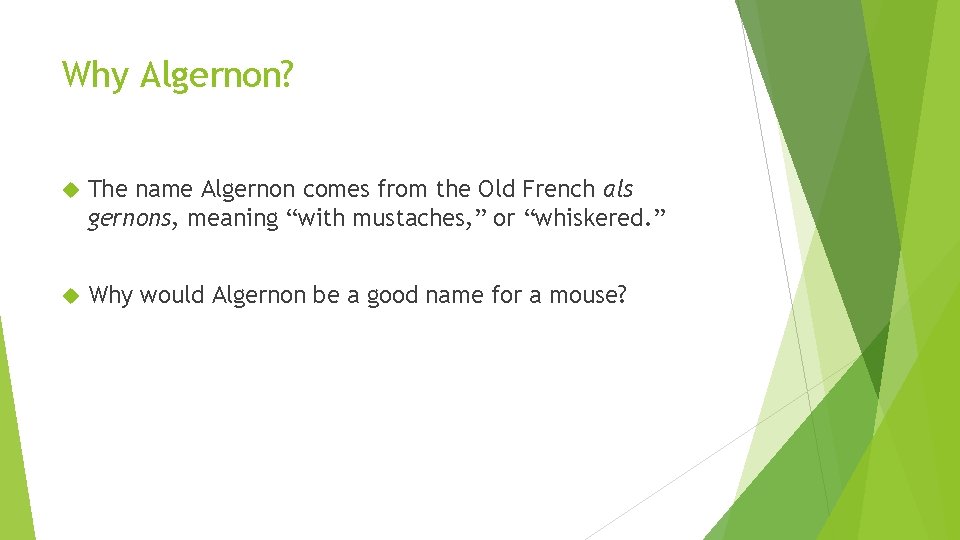 Why Algernon? The name Algernon comes from the Old French als gernons, meaning “with