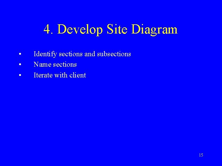 4. Develop Site Diagram • • • Identify sections and subsections Name sections Iterate