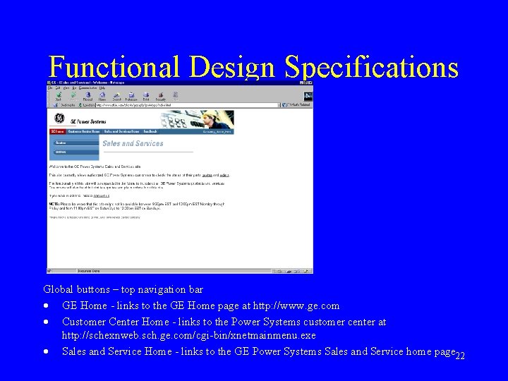 Functional Design Specifications Global buttons – top navigation bar · GE Home - links