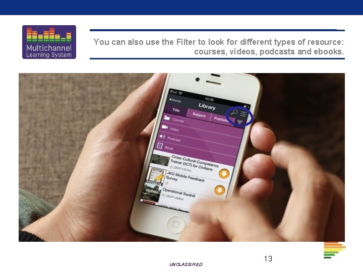 You can also use the Filter to look for different types of resource: courses,