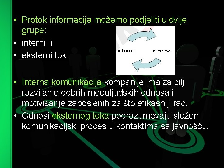  • Protok informacija možemo podjeliti u dvije grupe: • interni i • eksterni