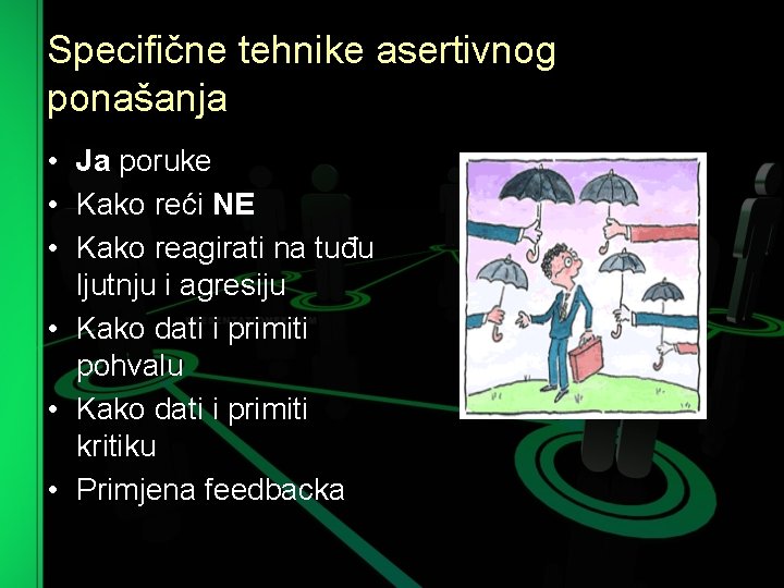 Specifične tehnike asertivnog ponašanja • Ja poruke • Kako reći NE • Kako reagirati