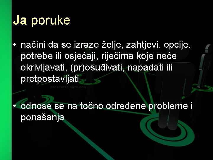 Ja poruke • načini da se izraze želje, zahtjevi, opcije, potrebe ili osjećaji, riječima