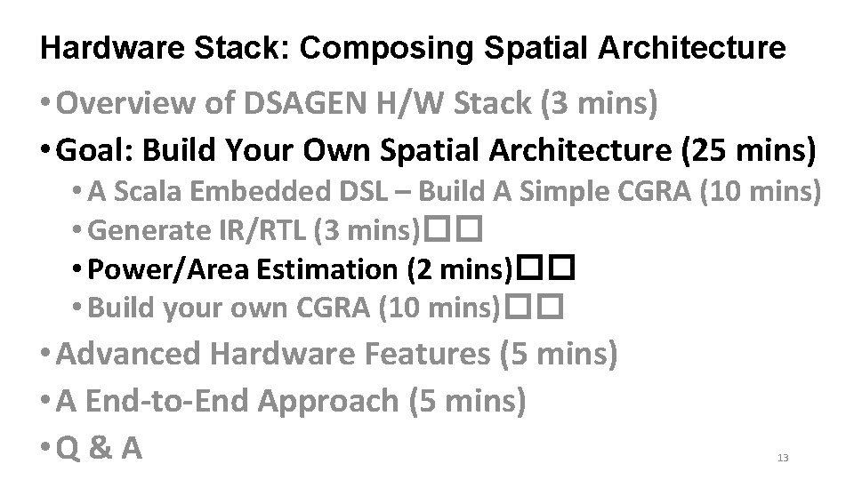 Hardware Stack: Composing Spatial Architecture • Overview of DSAGEN H/W Stack (3 mins) •